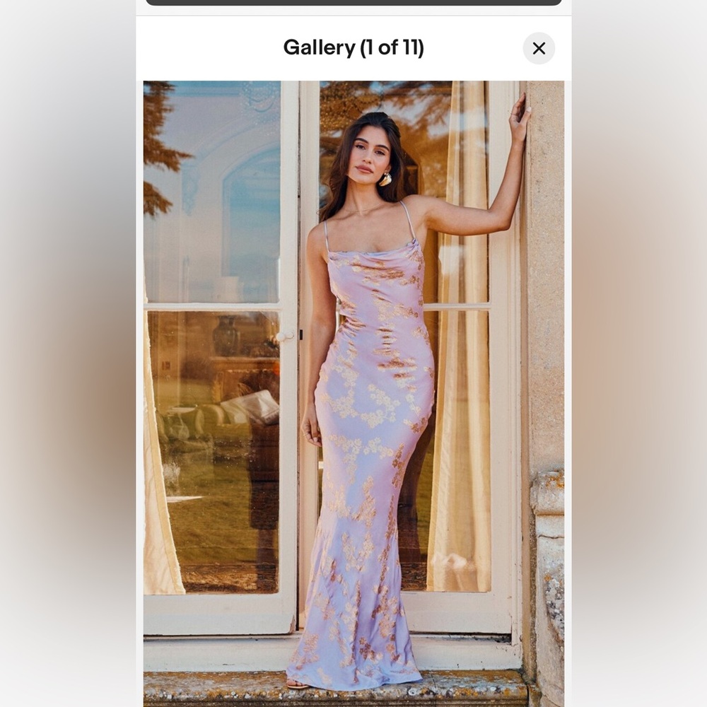 HOUSE OF CB 'Capriana' Orchid Jacquard Satin Gown/Size M-US 6  new without tag